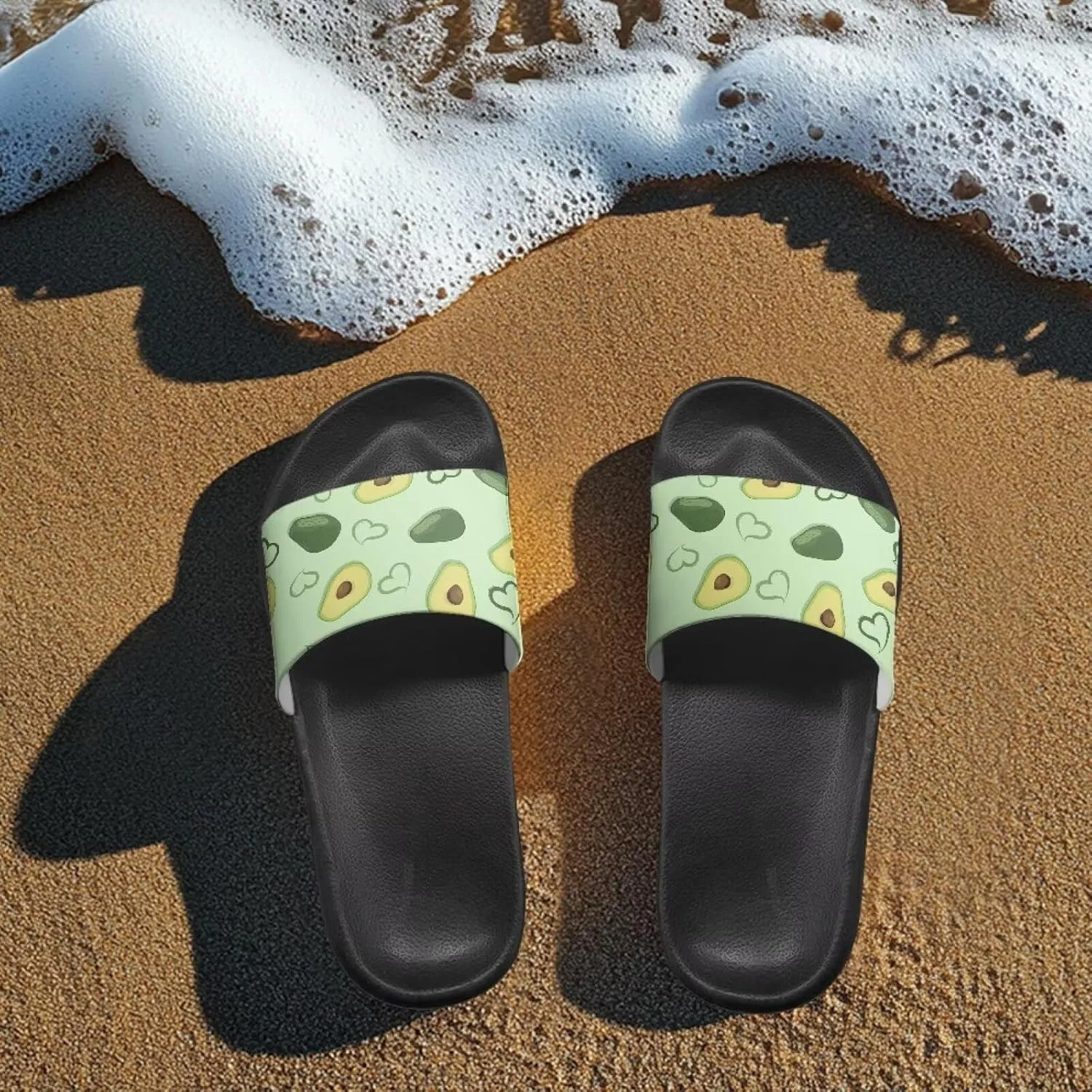 Summer Slide Sandals for Women Lightweight Comfort Slip On Slides Soft-Soled Non-Slip Sandals Open-Toe Shower Slippers Casual Walking at Home Black Size 5-12.5