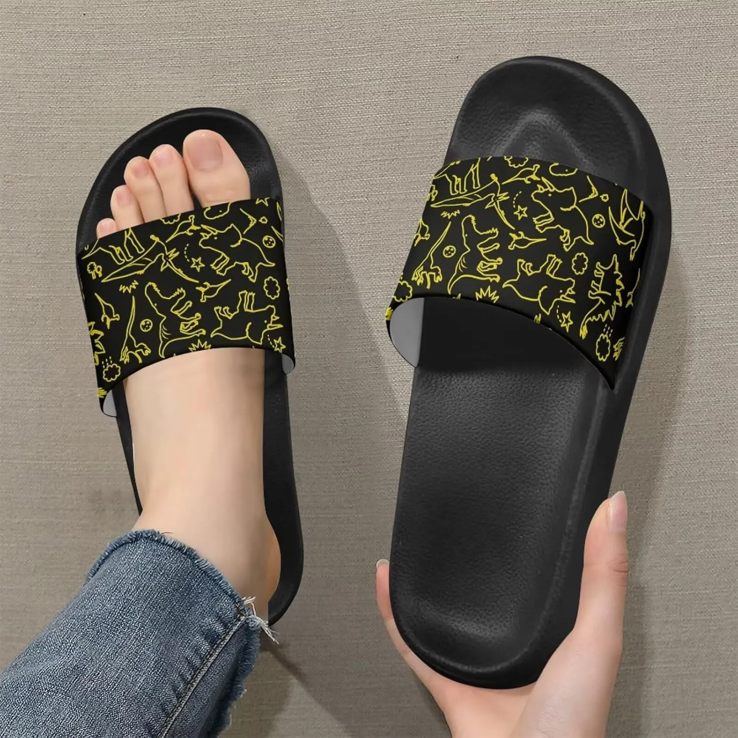 Summer Trends Slide Sandals for Women Comfortable Bathroom Shower Non Slip Sandal House Flat Sole Slippers Black Size 5-12.5