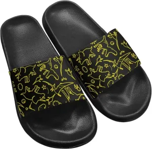 Summer Trends Slide Sandals for Women Comfortable Bathroom Shower Non Slip Sandal House Flat Sole Slippers Black Size 5-12.5