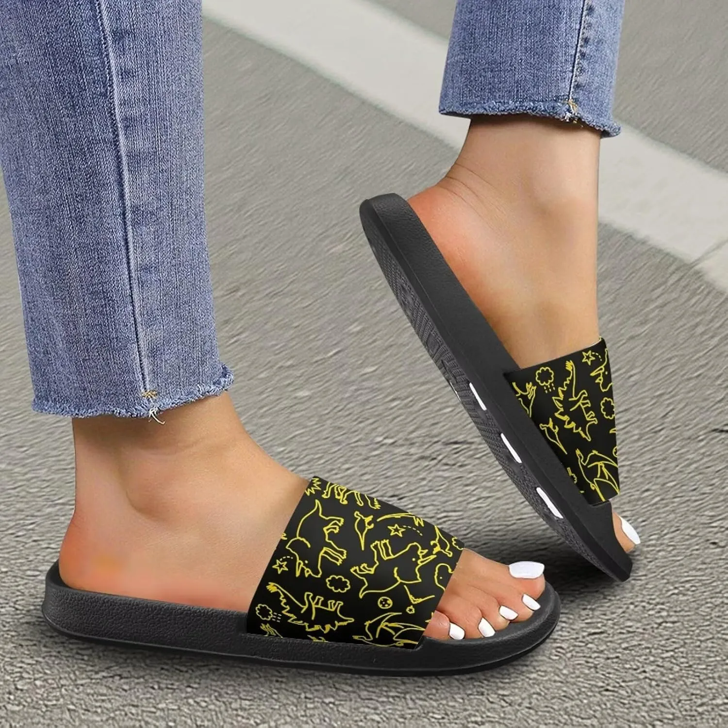 Summer Trends Slide Sandals for Women Comfortable Bathroom Shower Non Slip Sandal House Flat Sole Slippers Black Size 5-12.5