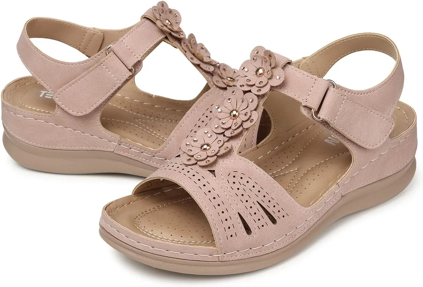 TEMOFON Wedge Sandals for Women Comfortable: Open Toe Sandals with Low Wedges - Dressy Summer Casual Sandals - Flat Comfy Walking Sandals