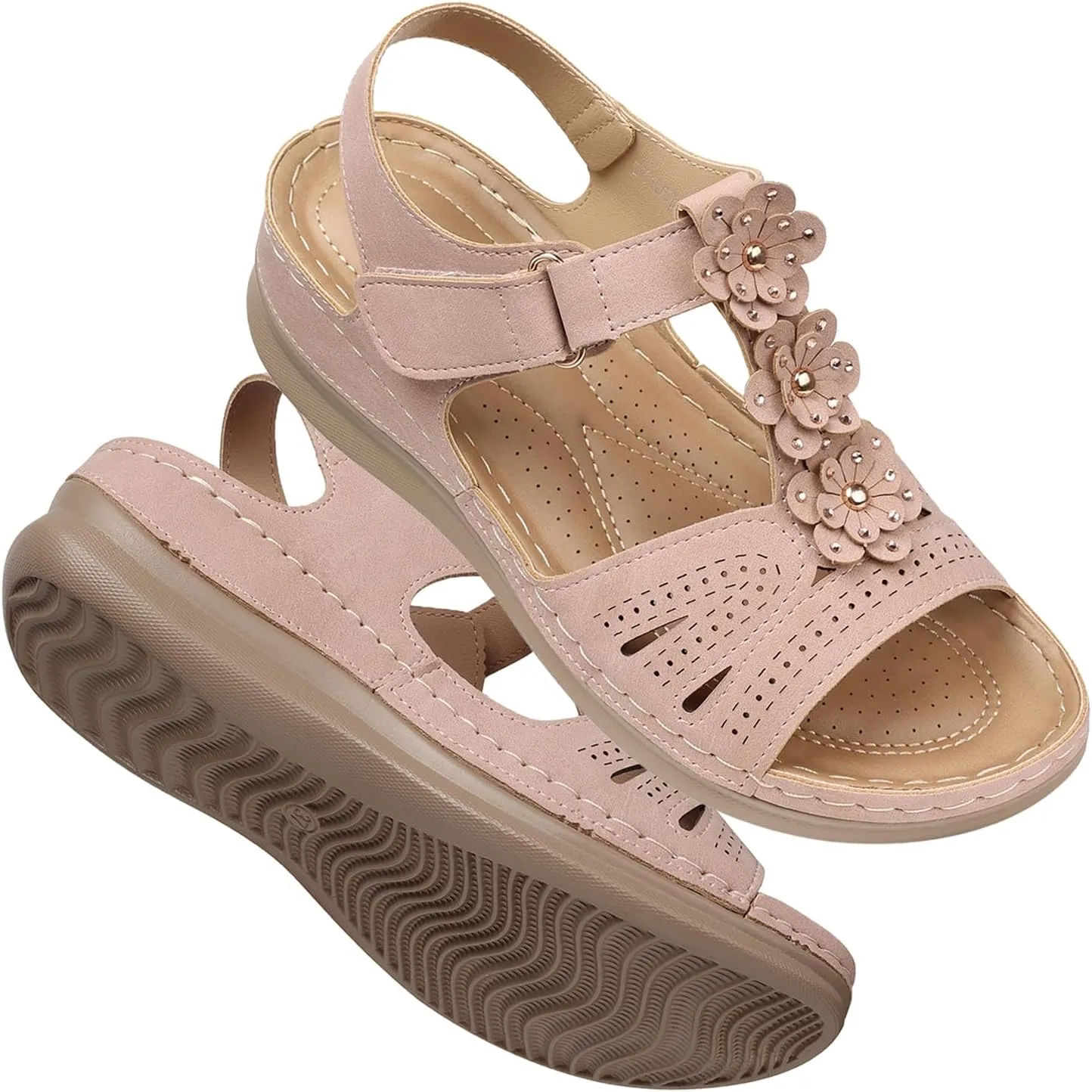 TEMOFON Wedge Sandals for Women Comfortable: Open Toe Sandals with Low Wedges - Dressy Summer Casual Sandals - Flat Comfy Walking Sandals
