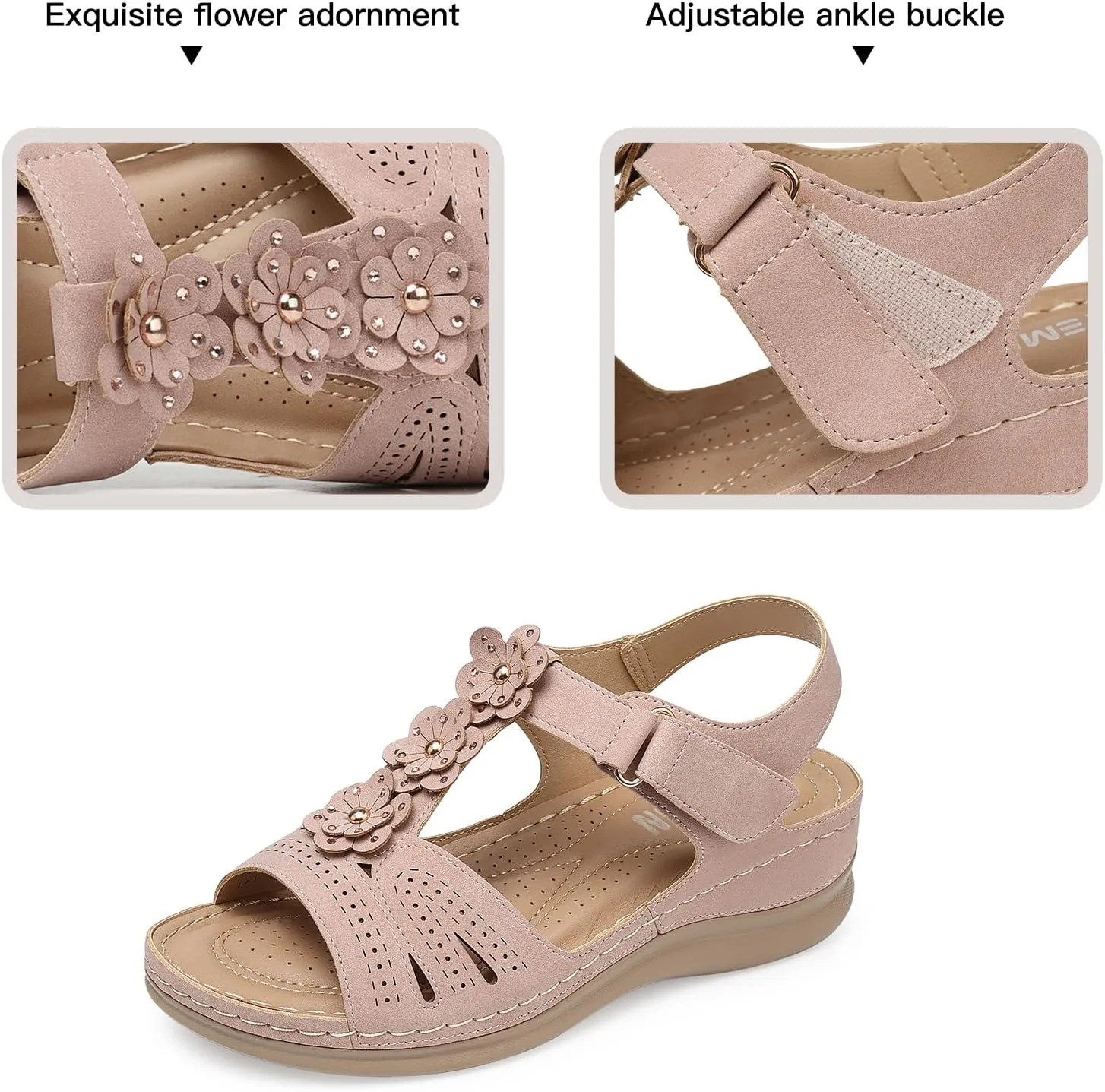 TEMOFON Wedge Sandals for Women Comfortable: Open Toe Sandals with Low Wedges - Dressy Summer Casual Sandals - Flat Comfy Walking Sandals