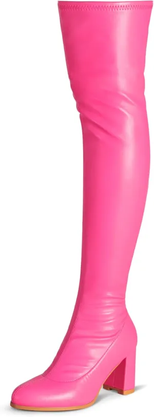 Thigh High Boots for Women Sexy Pointed Toe Over The Knee Boots Cosplay Dance Party Patent Leather Chunky Heels GOGO Knee High Boots