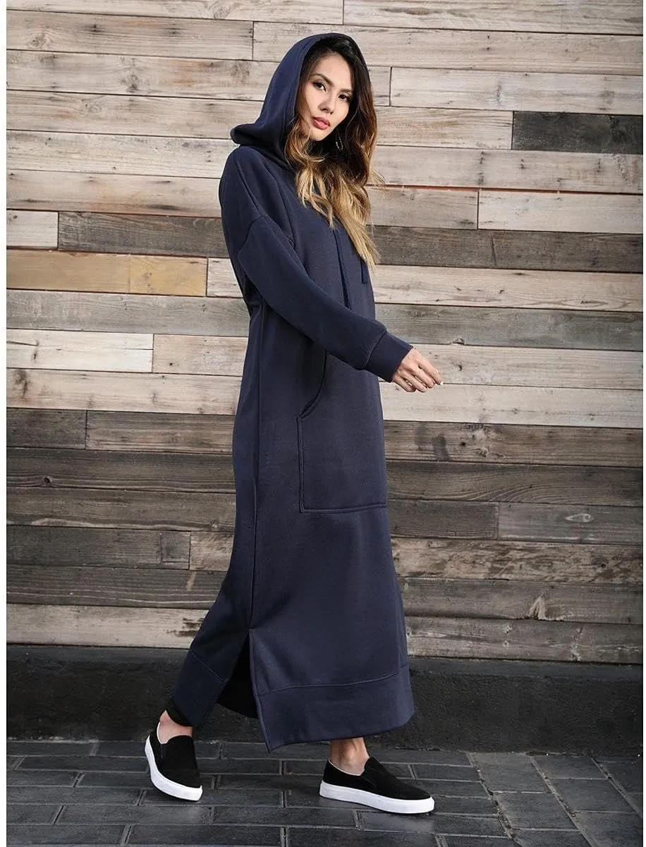 TIAFORD Women's Casual Plush Pullover Oversized Sweatshirt for Women Long Sleeve Drawstring Hoodie Maxi Dress with Pocket