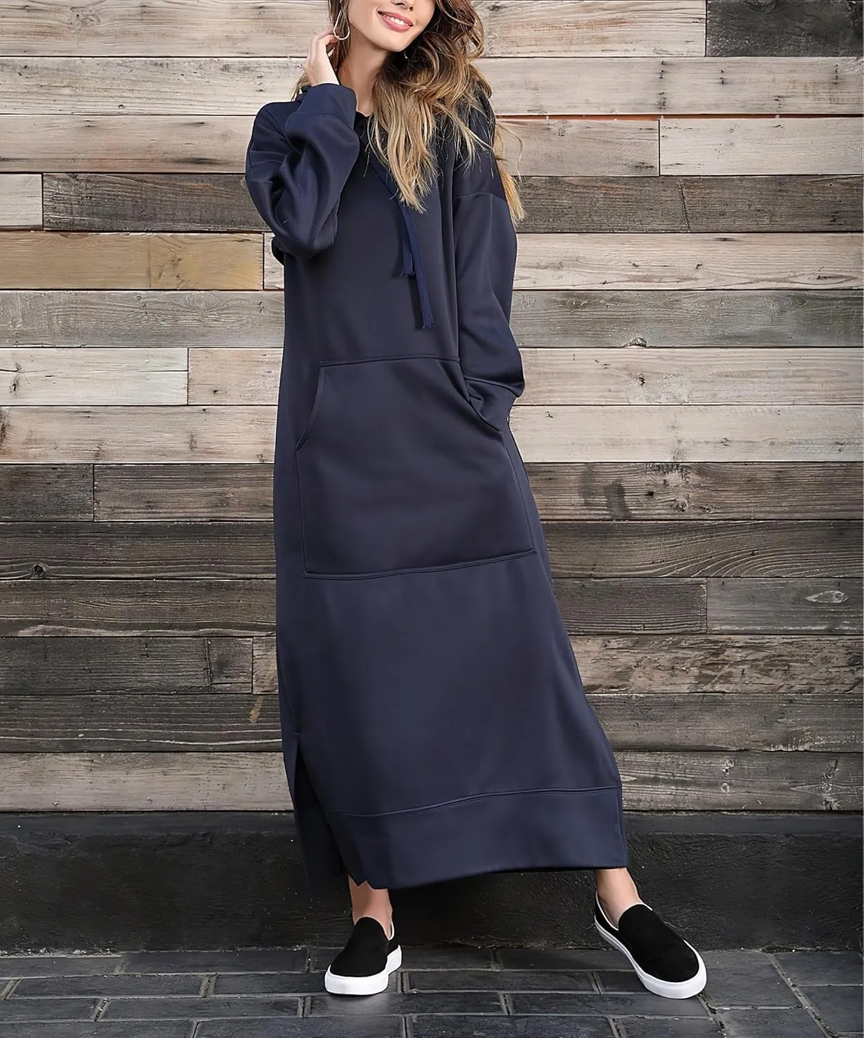 TIAFORD Women's Casual Plush Pullover Oversized Sweatshirt for Women Long Sleeve Drawstring Hoodie Maxi Dress with Pocket