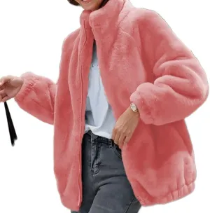TIAFORD Women's Zip Up Sherpa Sweatshirt Fuzzy Fleece Solid Color Coat Long Sleeves Oversized Pull On Outerwear