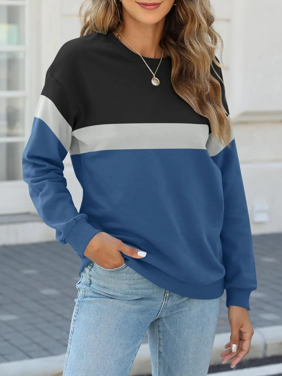 TICTICMIMI Women's Long Sleeve Tops Casual Color Block/Solid Cute Crewneck Sweatshirts Pullover Fall Shirts