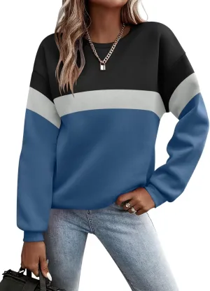 TICTICMIMI Women's Long Sleeve Tops Casual Color Block/Solid Cute Crewneck Sweatshirts Pullover Fall Shirts