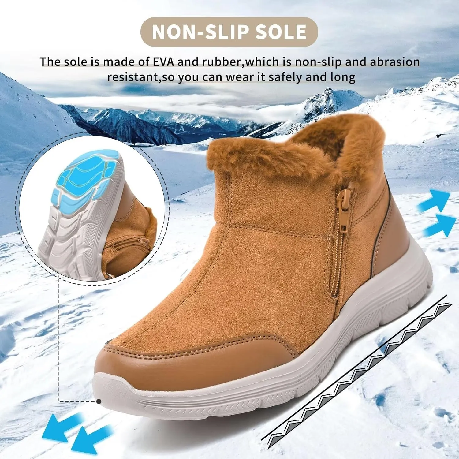 TIOSEBON Women's Winter Ankle Fur Lined Boots Anti-Slip On Resistant Booties Shoes