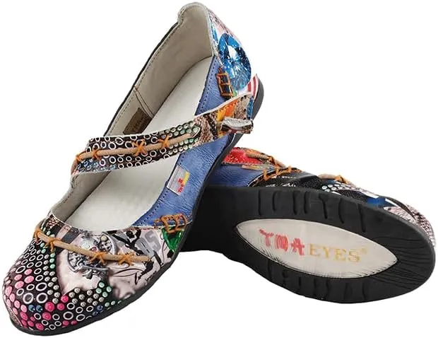 TMA EYES Multicolor Stitching Flat Soft Sole Unique Walking Style Women Shoes