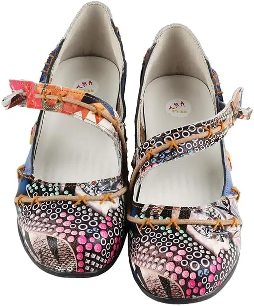 TMA EYES Multicolor Stitching Flat Soft Sole Unique Walking Style Women Shoes