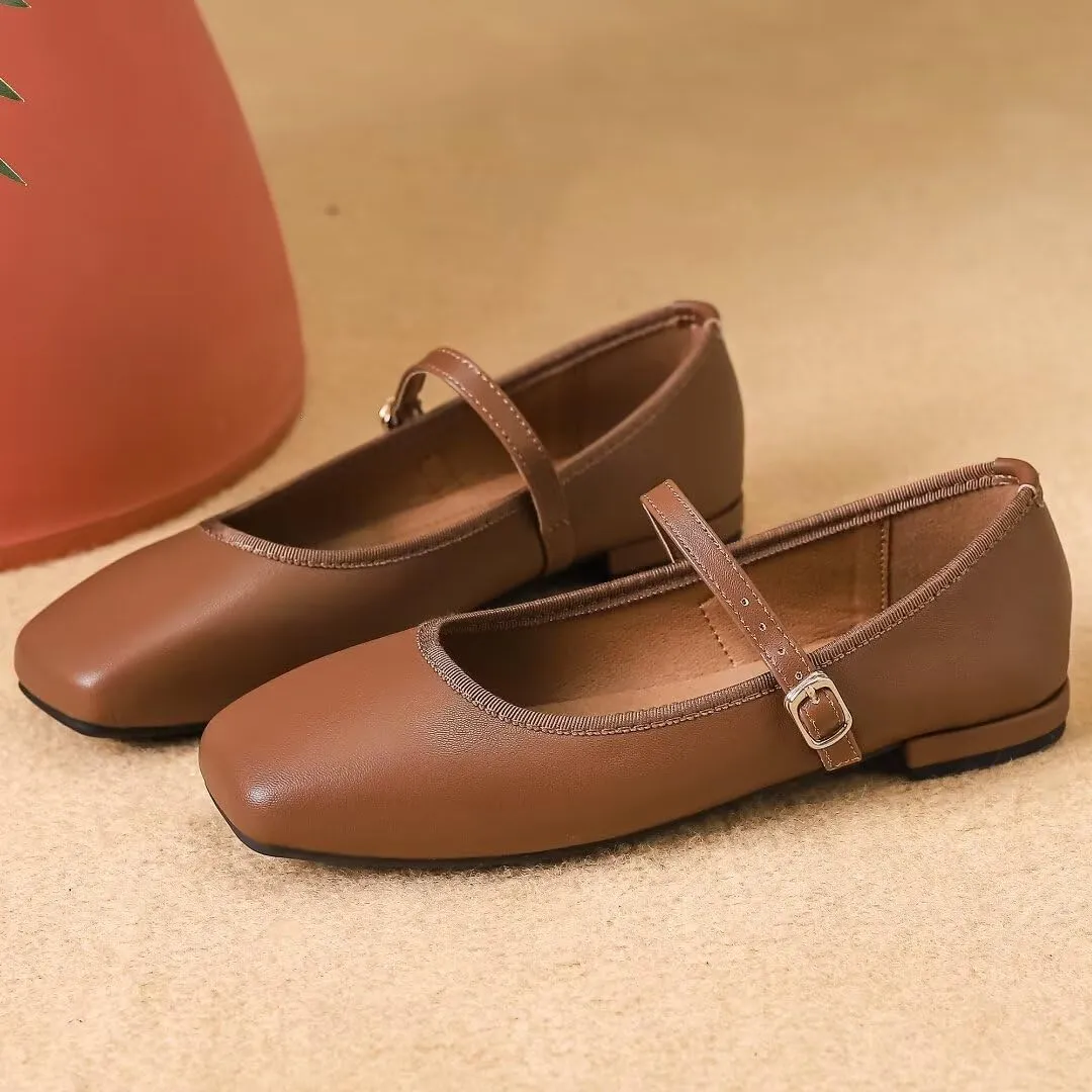TN TANGNEST Flats for Women Classical Square Toe Mary Jane Flats Soft One Line Strap Flats Slip On Flats