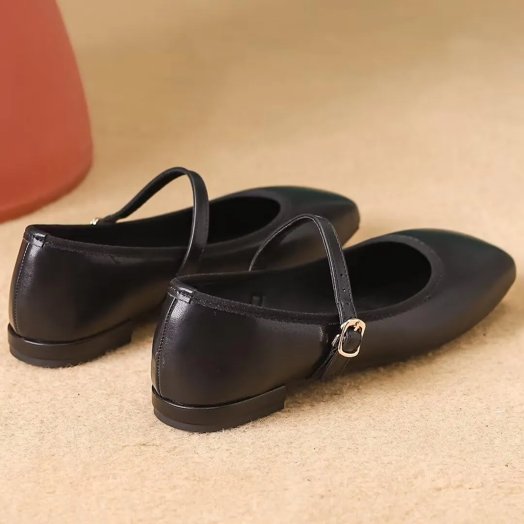 TN TANGNEST Flats for Women Classical Square Toe Mary Jane Flats Soft One Line Strap Flats Slip On Flats