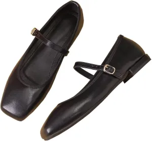 TN TANGNEST Flats for Women Classical Square Toe Mary Jane Flats Soft One Line Strap Flats Slip On Flats