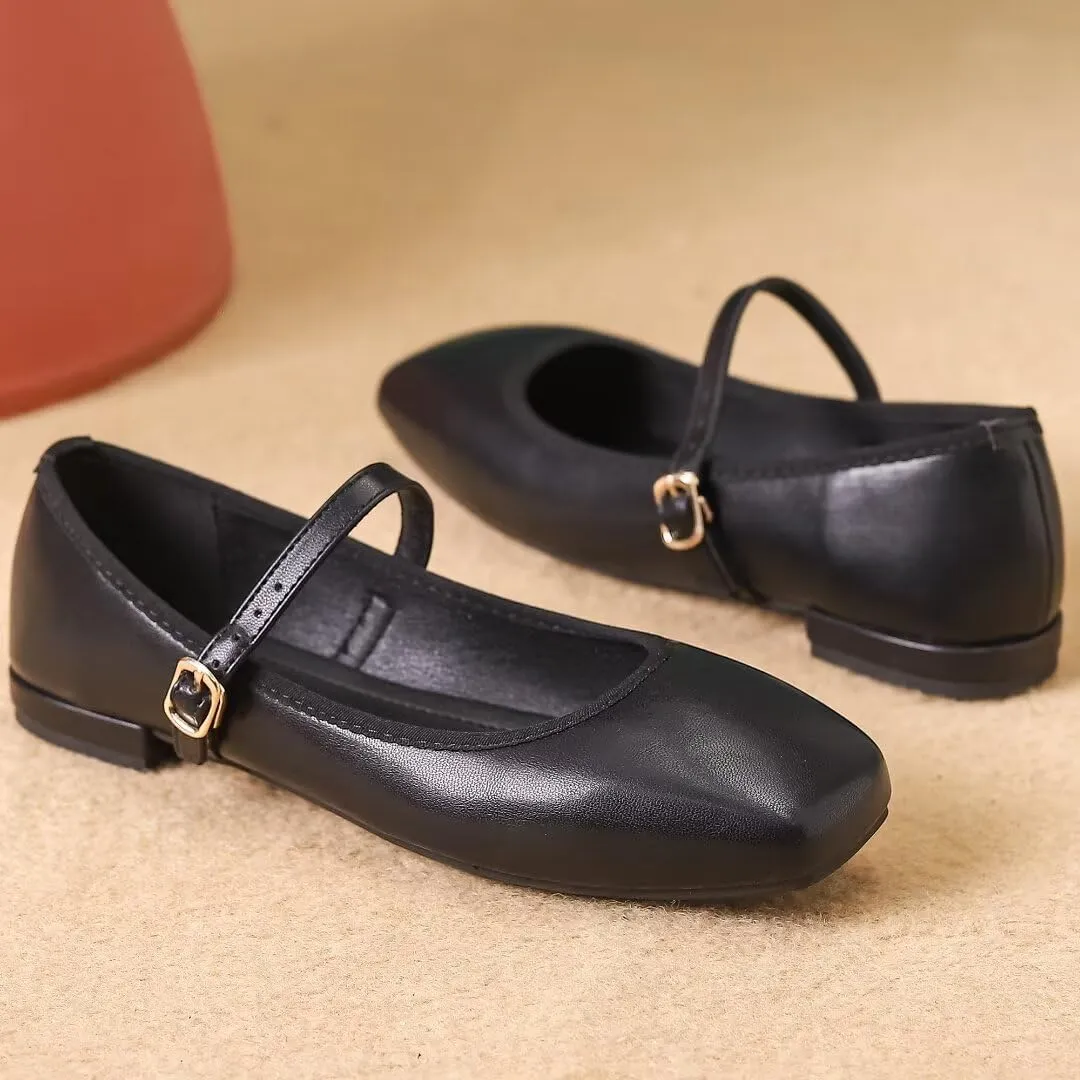 TN TANGNEST Flats for Women Classical Square Toe Mary Jane Flats Soft One Line Strap Flats Slip On Flats