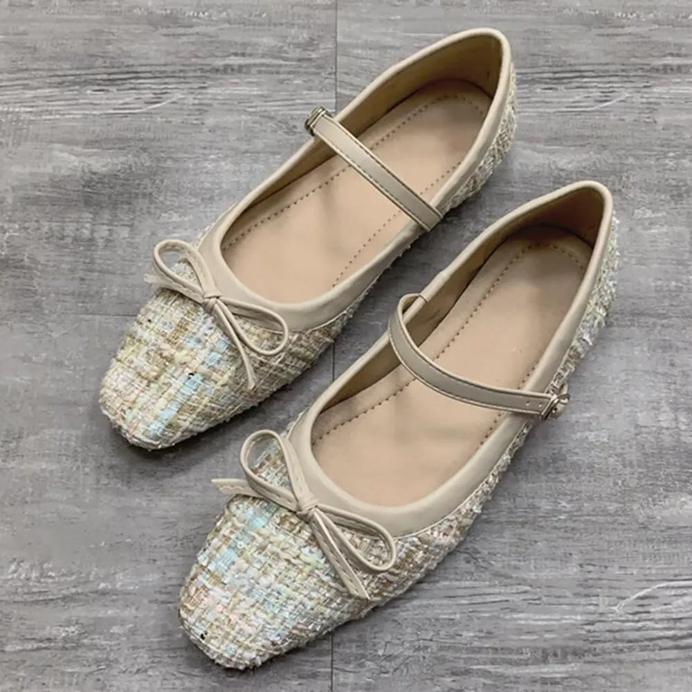 TN TANGNEST Flats for Women Classical Square Toe Mary Jane Flats Soft One Line Strap Flats Slip On Flats