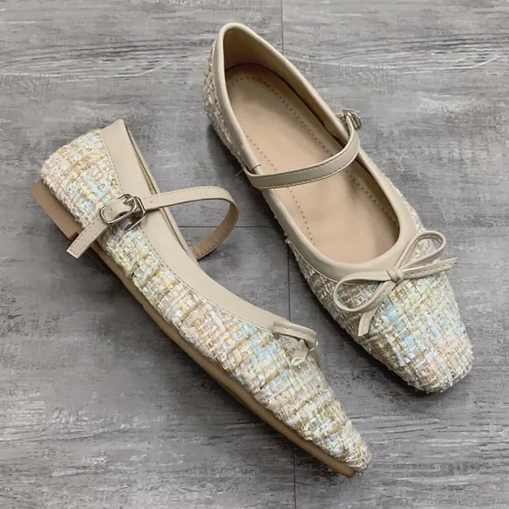 TN TANGNEST Flats for Women Classical Square Toe Mary Jane Flats Soft One Line Strap Flats Slip On Flats