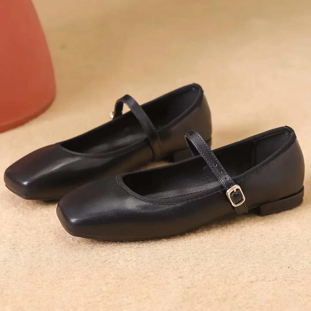 TN TANGNEST Flats for Women Classical Square Toe Mary Jane Flats Soft One Line Strap Flats Slip On Flats