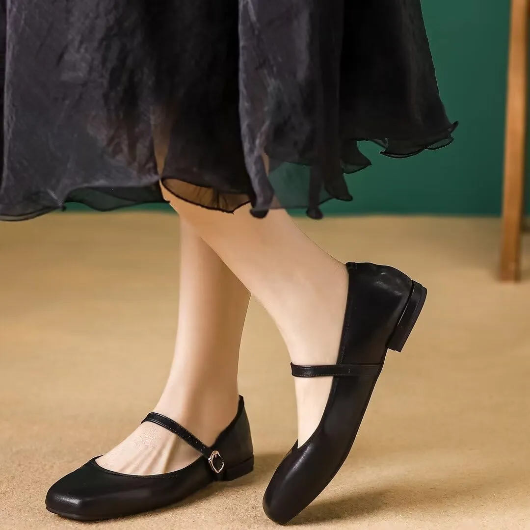 TN TANGNEST Flats for Women Classical Square Toe Mary Jane Flats Soft One Line Strap Flats Slip On Flats