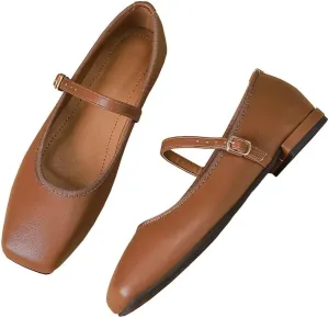 TN TANGNEST Flats for Women Classical Square Toe Mary Jane Flats Soft One Line Strap Flats Slip On Flats