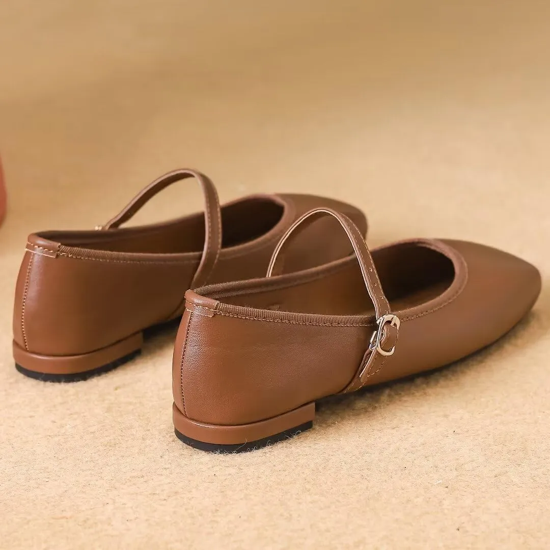 TN TANGNEST Flats for Women Classical Square Toe Mary Jane Flats Soft One Line Strap Flats Slip On Flats