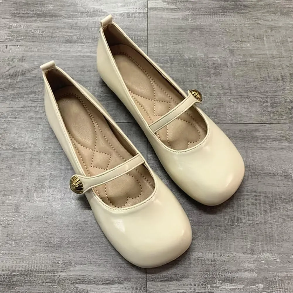 TN TANGNEST Leather Flats for Women Comfortable Round Toe Slip On Ballet Flats Retro Dress Mary Jane Flats