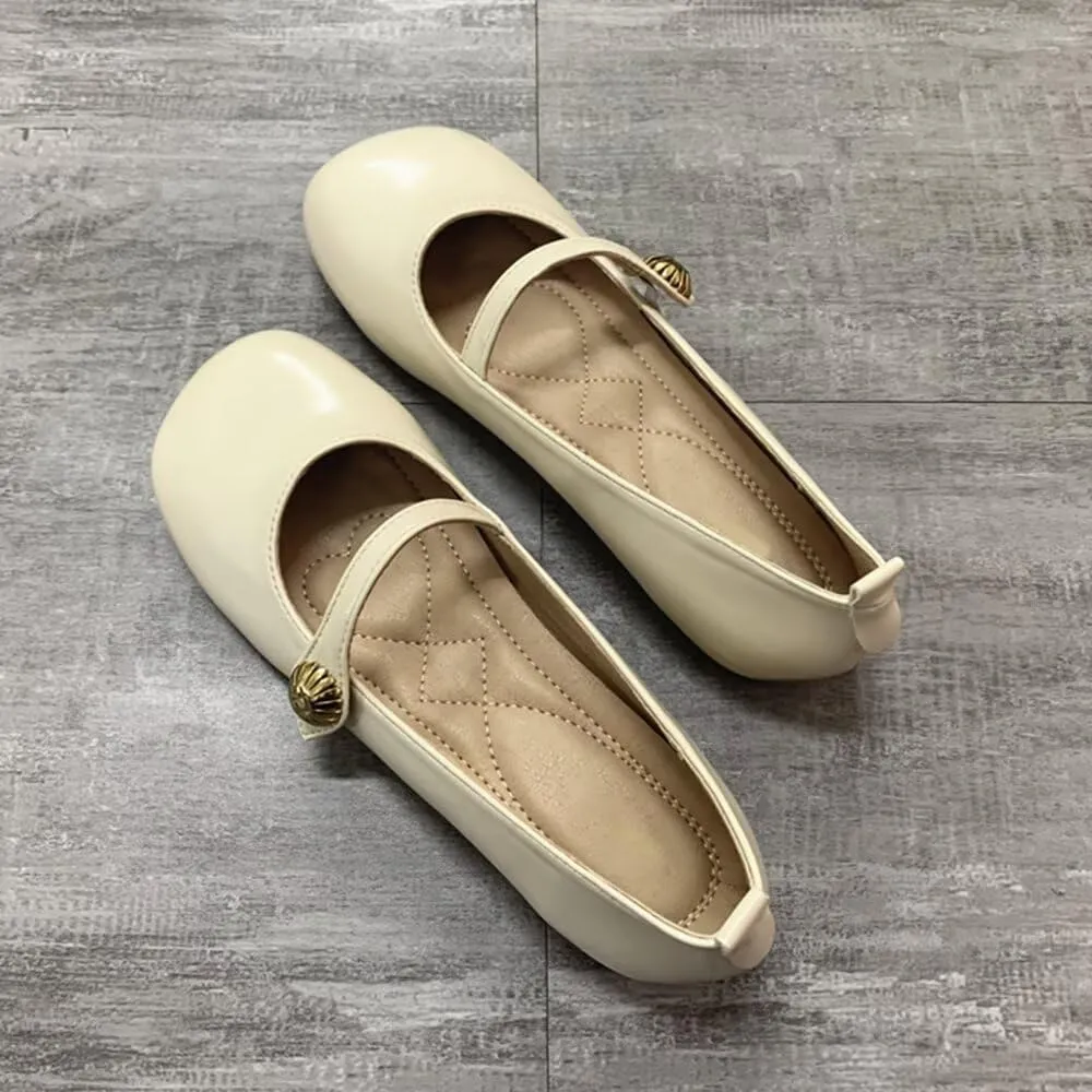 TN TANGNEST Leather Flats for Women Comfortable Round Toe Slip On Ballet Flats Retro Dress Mary Jane Flats