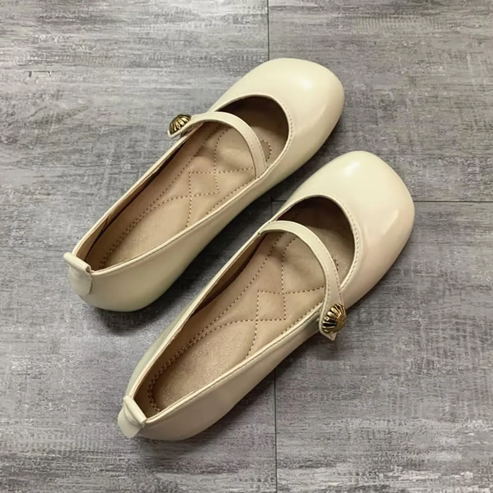 TN TANGNEST Leather Flats for Women Comfortable Round Toe Slip On Ballet Flats Retro Dress Mary Jane Flats