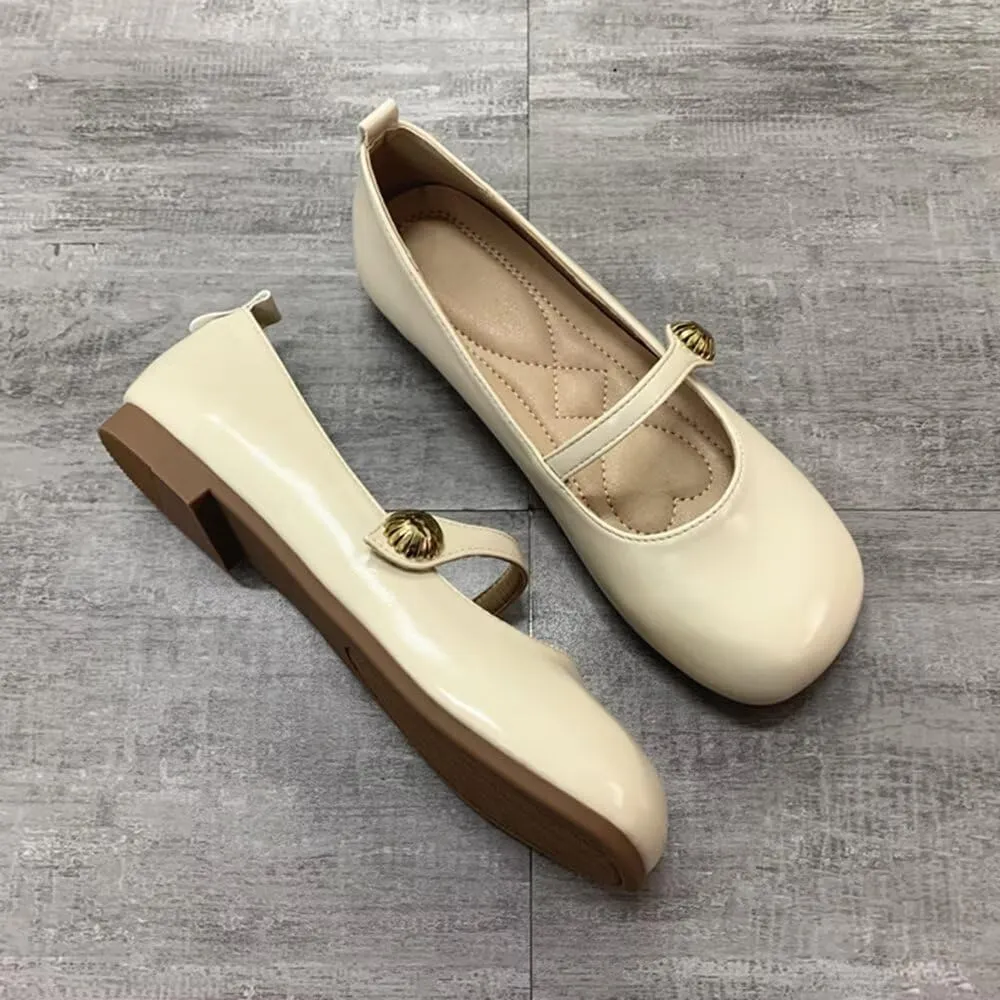 TN TANGNEST Leather Flats for Women Comfortable Round Toe Slip On Ballet Flats Retro Dress Mary Jane Flats