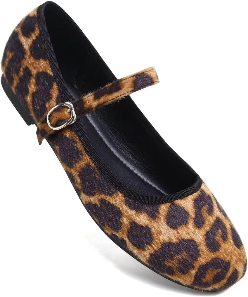 TN TANGNEST Leather Flats for Women Comfortable Square Toe Slip On Flats Soft Work Flats Retro Mary Jane Flats