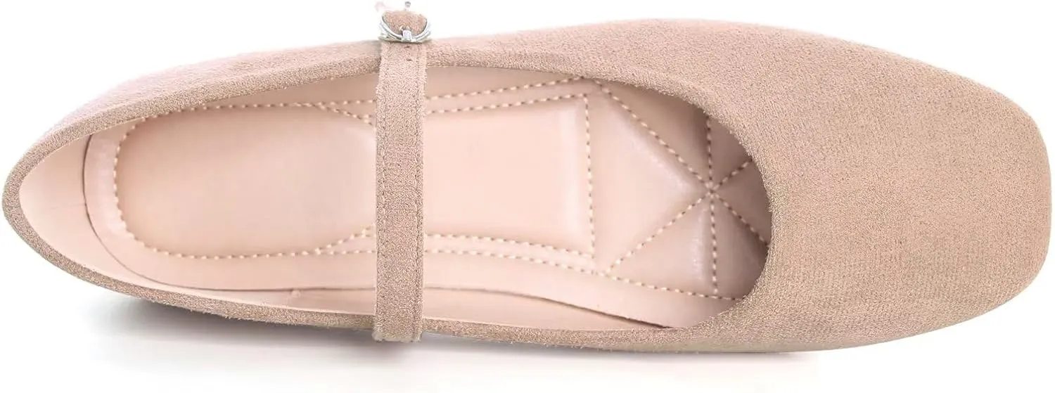 TN TANGNEST Leather Flats for Women Comfortable Square Toe Slip On Flats Soft Work Flats Retro Mary Jane Flats