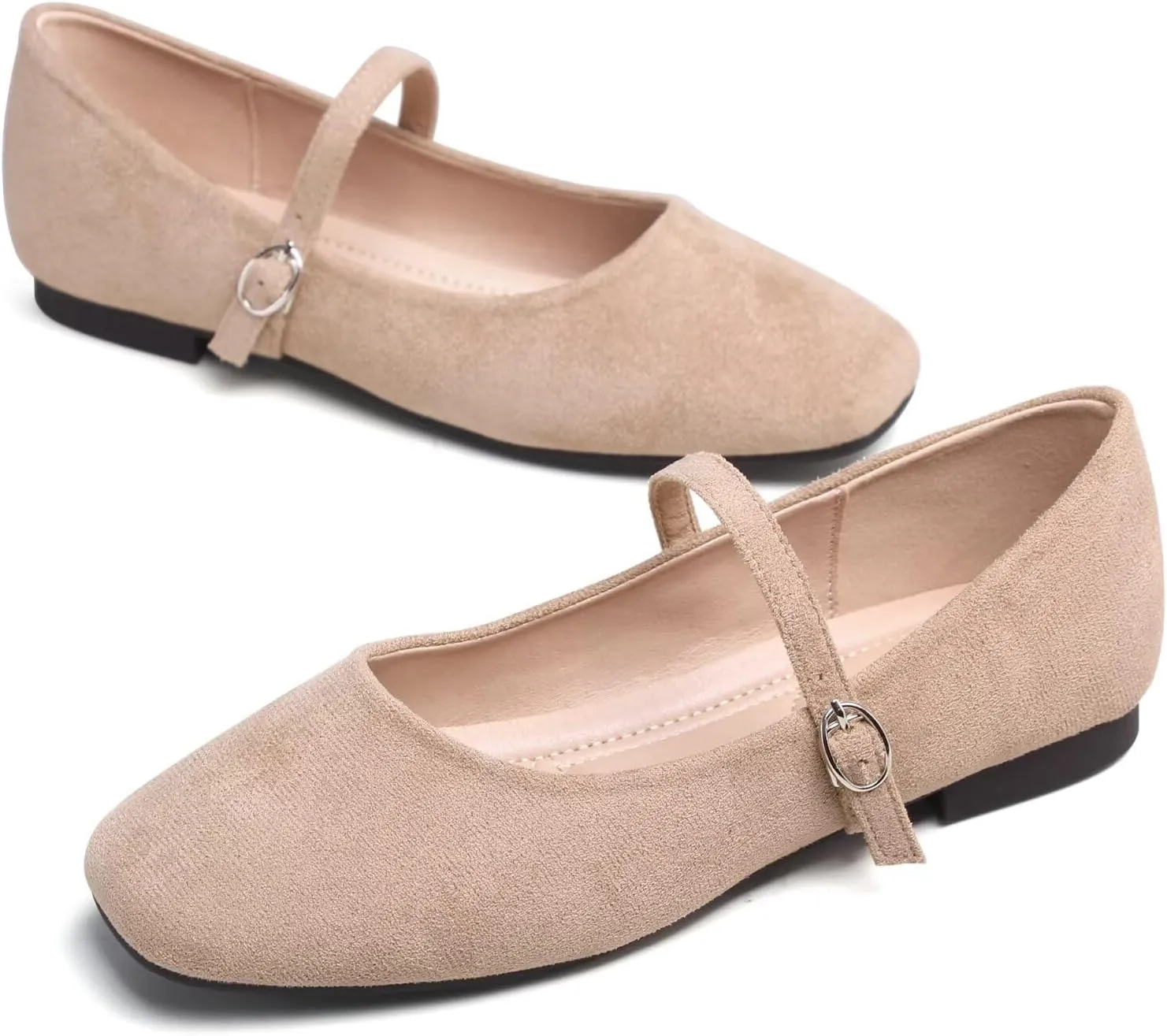 TN TANGNEST Leather Flats for Women Comfortable Square Toe Slip On Flats Soft Work Flats Retro Mary Jane Flats
