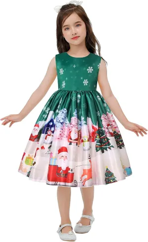 ToddlBy Girls Sleeveless Christmas Dress Santa Snowman Christmas Party Pageant Prom Formal Gowns Toddler Xmas