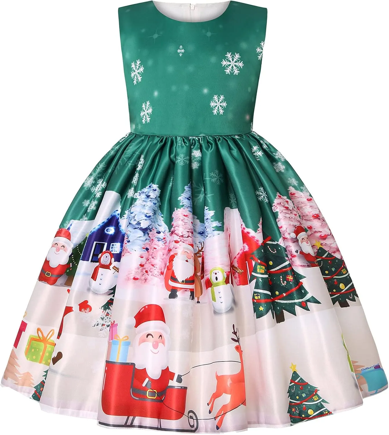ToddlBy Girls Sleeveless Christmas Dress Santa Snowman Christmas Party Pageant Prom Formal Gowns Toddler Xmas