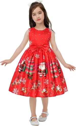 ToddlBy Girls Sleeveless Christmas Dress Santa Snowman Christmas Party Pageant Prom Formal Gowns Toddler Xmas