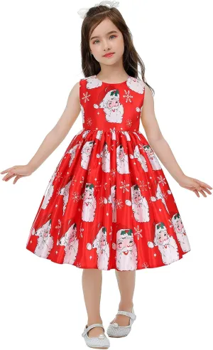 ToddlBy Girls Sleeveless Christmas Dress Santa Snowman Christmas Party Pageant Prom Formal Gowns Toddler Xmas