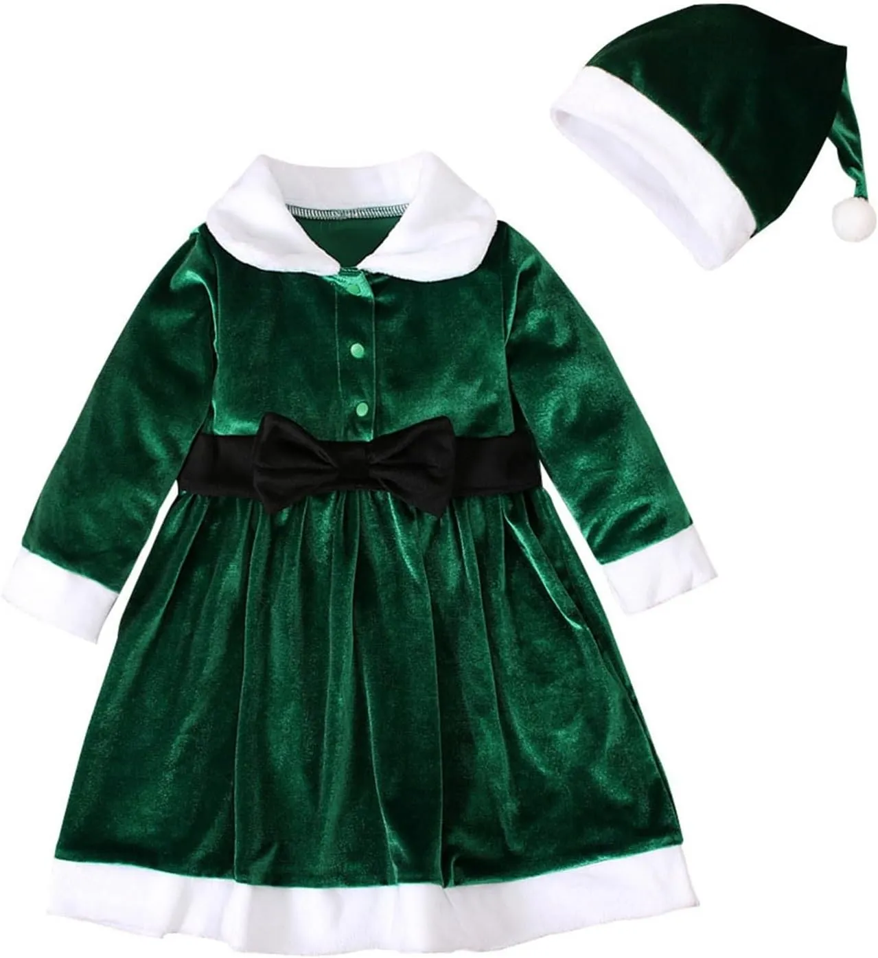 Toddler Baby Girls Velvet Christmas Dress Long Sleeve Santa Dresses Princess Birthday Party Dress Hat