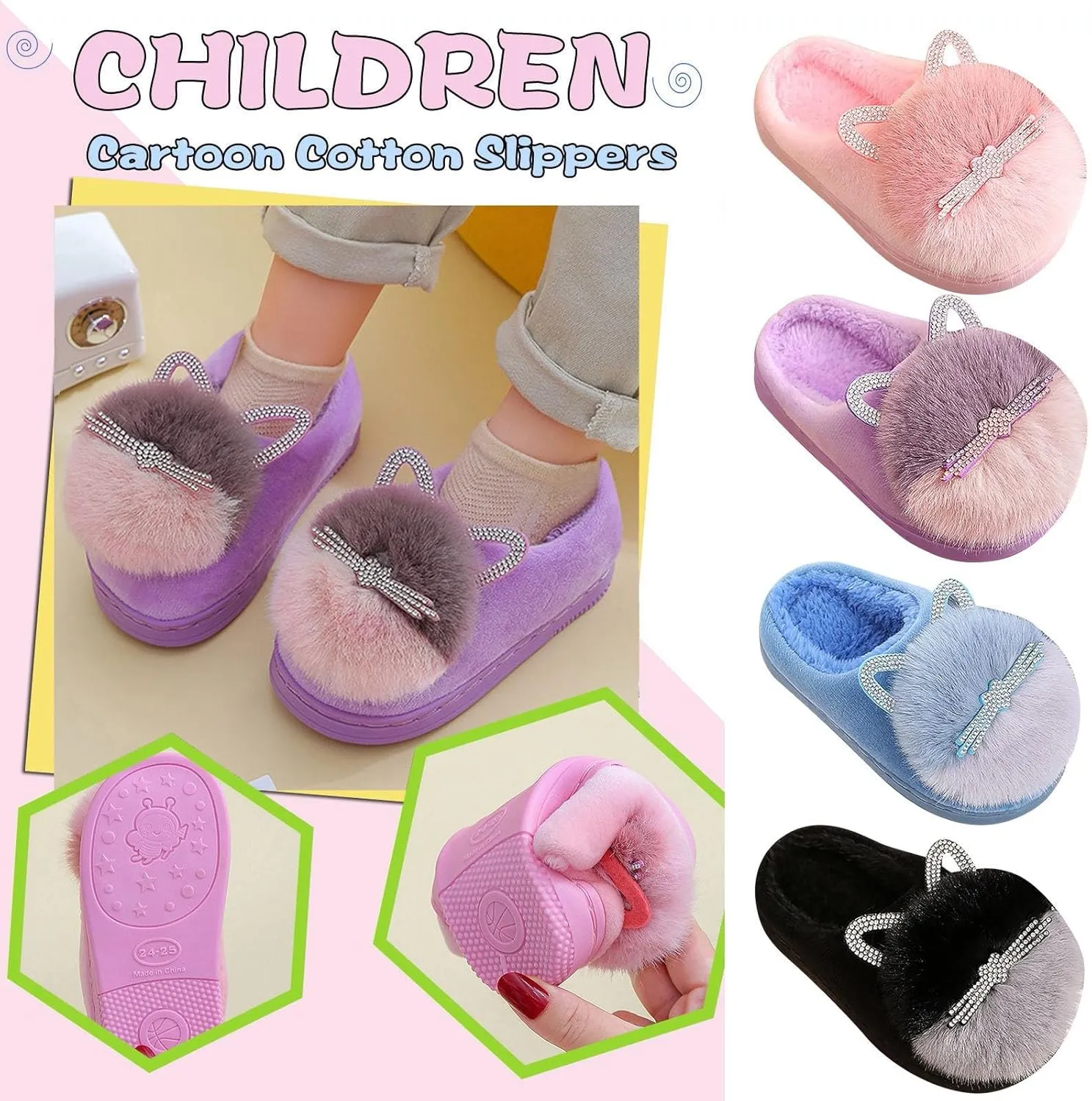 Toddler Fluff Slippers for Girls Boys Warm Household Shoes Winter Indoor Cotton Slippers with Microfleece ?ining