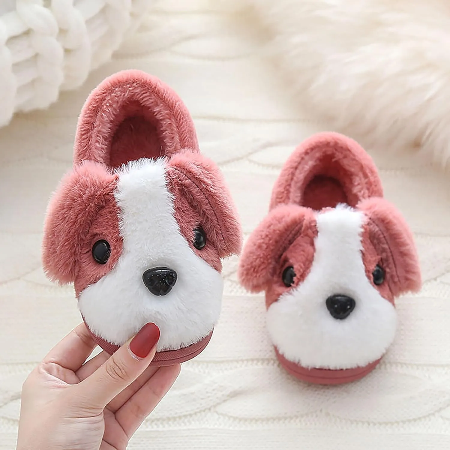 Toddler Fuzzy Slippers Girls Boys Cartoon Cute Animals Dog House Slippers Plush Warm Home Shoes Winter Shoes Boy