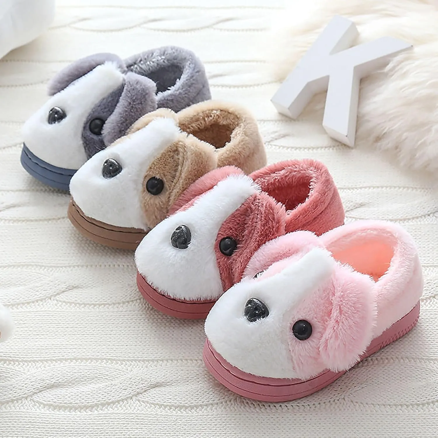 Toddler Fuzzy Slippers Girls Boys Cartoon Cute Animals Dog House Slippers Plush Warm Home Shoes Winter Shoes Boy