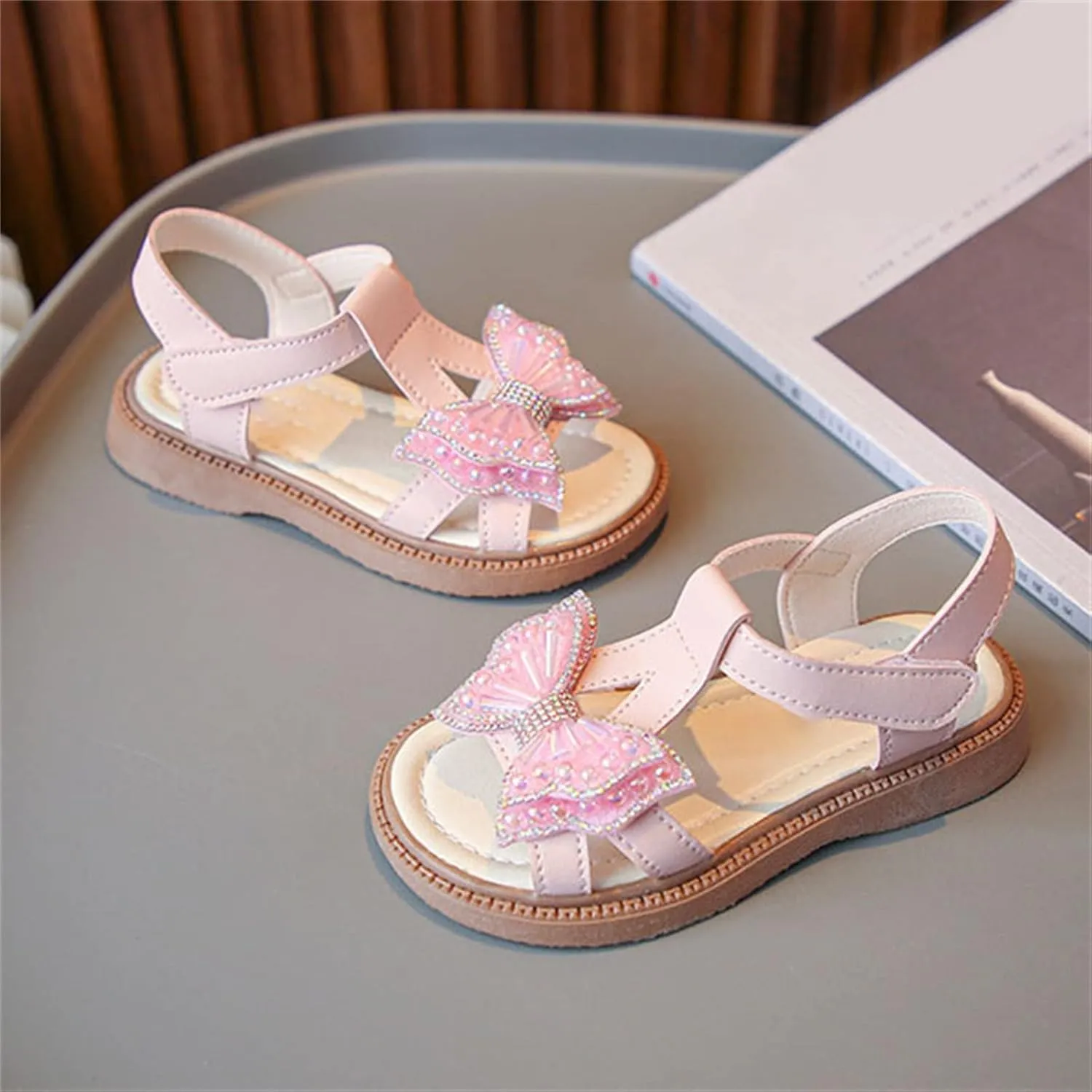 Toddler Girls 3d Butterfly Strap Sandals Flat Kids Glitter Cute Princess Shoes Open Toe Outdoor Summer Soft Soles