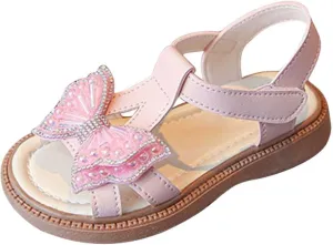 Toddler Girls 3d Butterfly Strap Sandals Flat Kids Glitter Cute Princess Shoes Open Toe Outdoor Summer Soft Soles