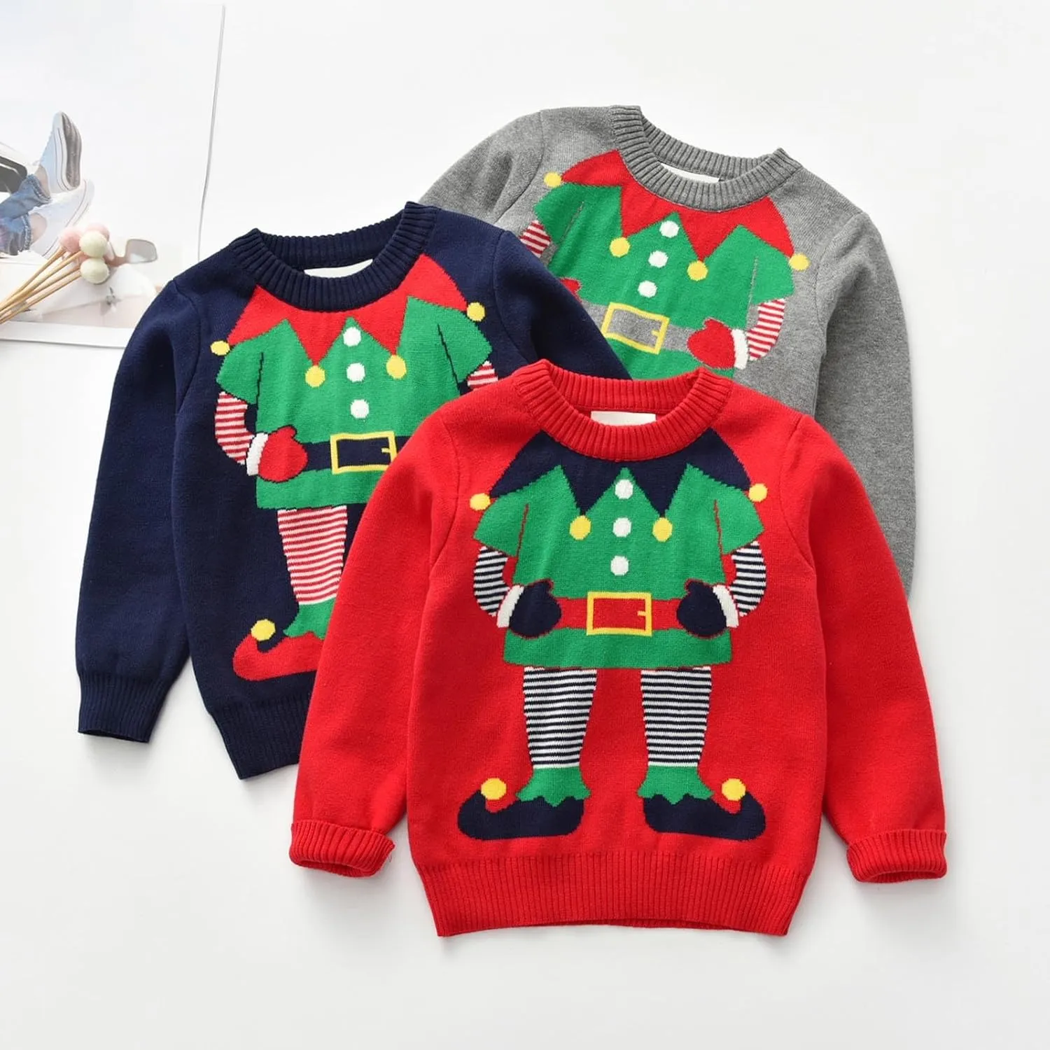 Toddler Infant Baby Boy Girl Christmas Knit Sweater Long Sleeve Crewneck Pullover Jumper Cute Xmas New Year Clothes