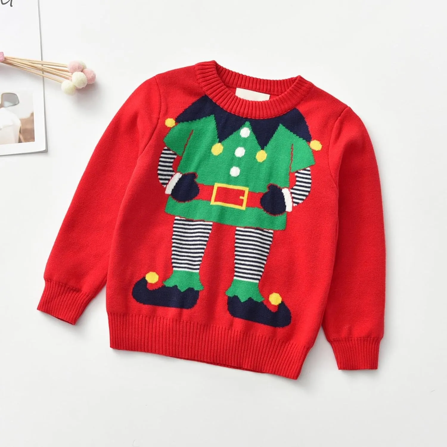Toddler Infant Baby Boy Girl Christmas Knit Sweater Long Sleeve Crewneck Pullover Jumper Cute Xmas New Year Clothes