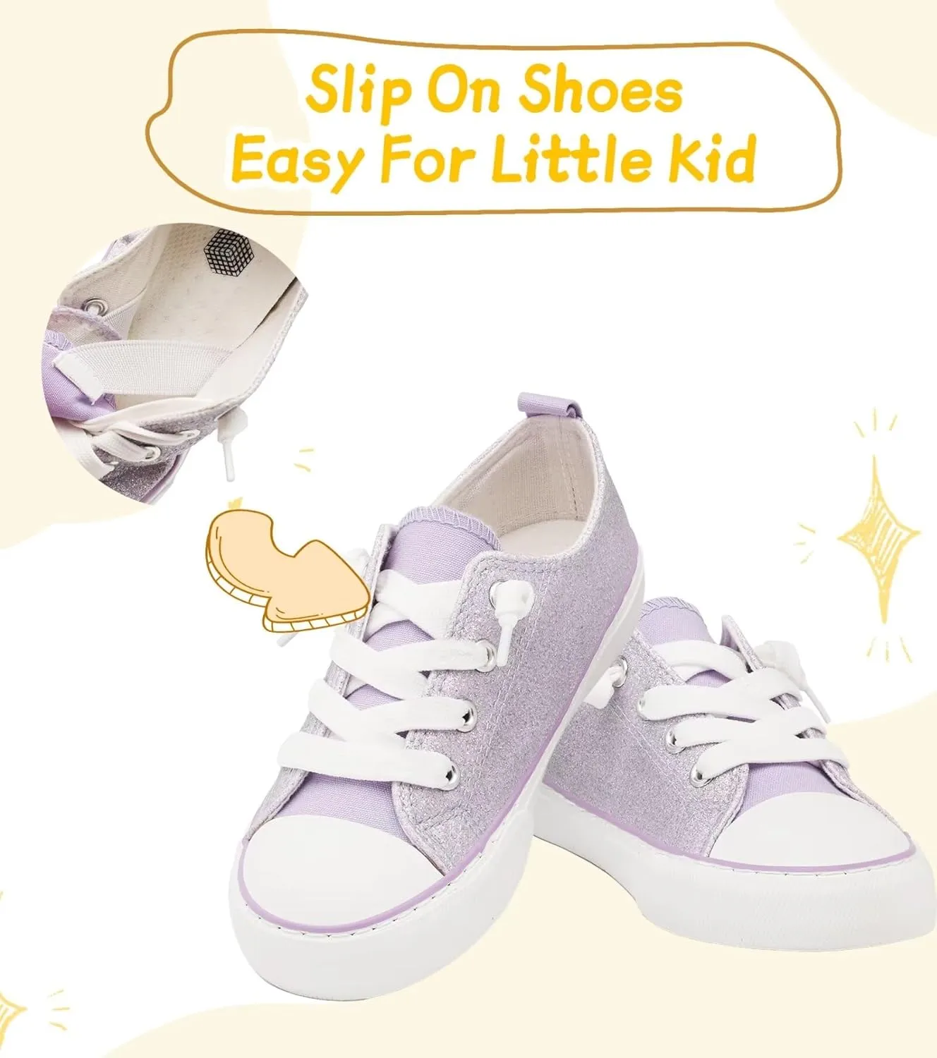 Toddler Kids Canvas Sneakers Sparkle Glitter Sequins Shoes Slip On Soft and Durable
