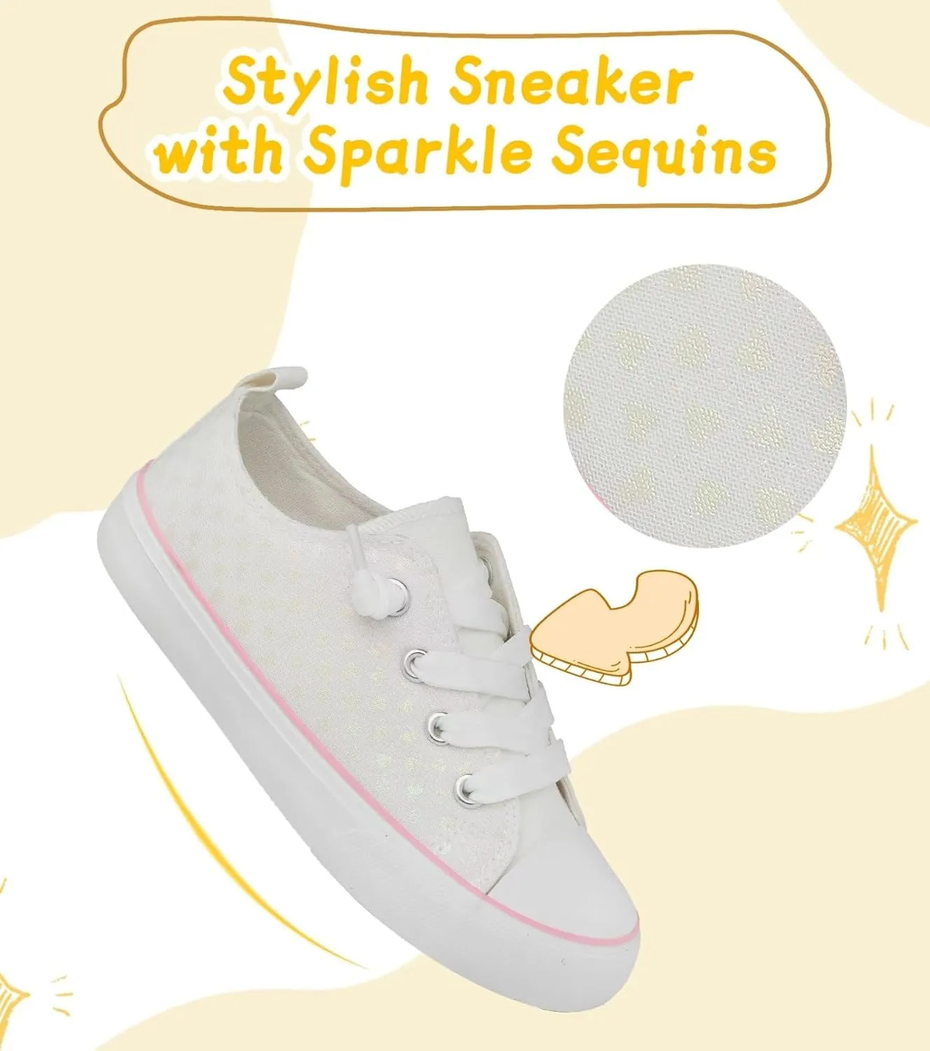 Toddler Kids Canvas Sneakers Sparkle Glitter Sequins Shoes Slip On Soft and Durable