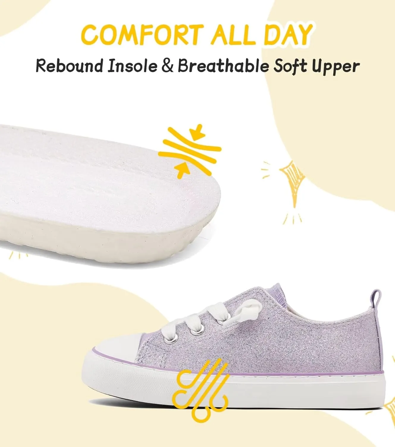 Toddler Kids Canvas Sneakers Sparkle Glitter Sequins Shoes Slip On Soft and Durable
