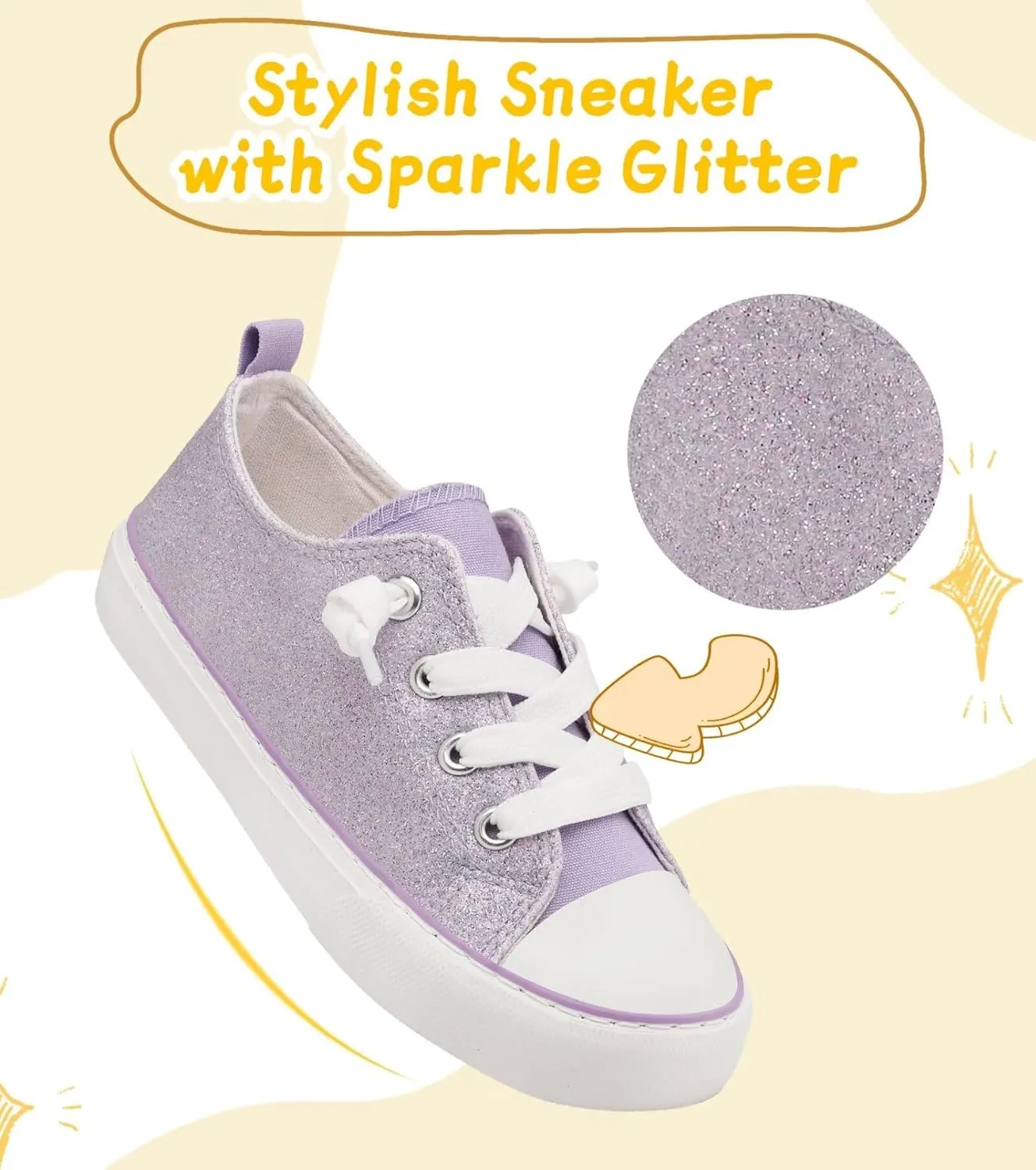Toddler Kids Canvas Sneakers Sparkle Glitter Sequins Shoes Slip On Soft and Durable