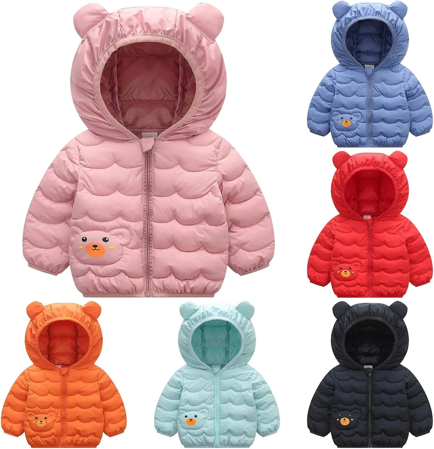 Toddler Kids Fleece Jacket Boys Girls Light Coat Long Sleeve Cute Bear Ear Hoodie Zipper Top Sweatshirt Clothes